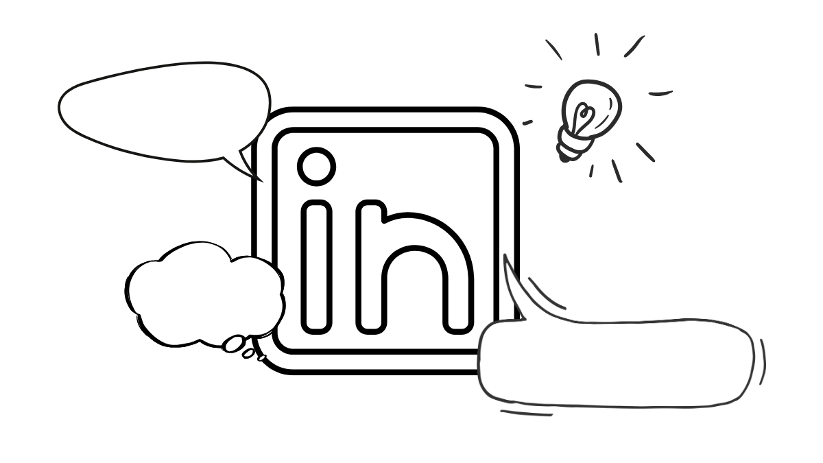 LinkedIn logo with thought bubbles around it