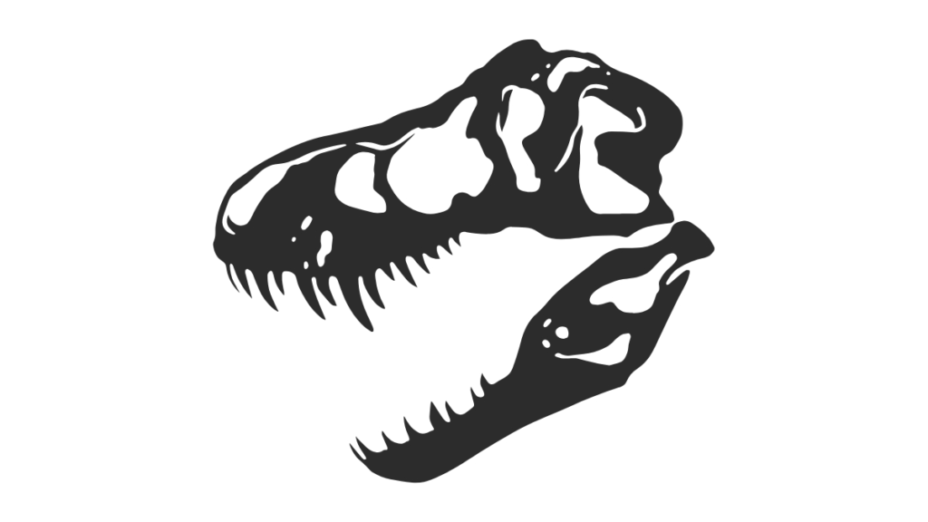 Graphic of a T-rex skull for Jurassic Park by Michael Crichton